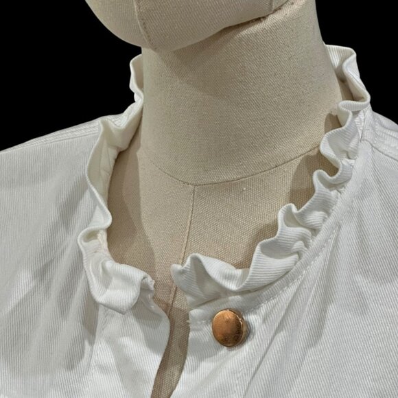 Draper James RSVP White Denim Jacket Size M Ruffle Trim Nautical Preppy Cottage - Picture 4 of 13